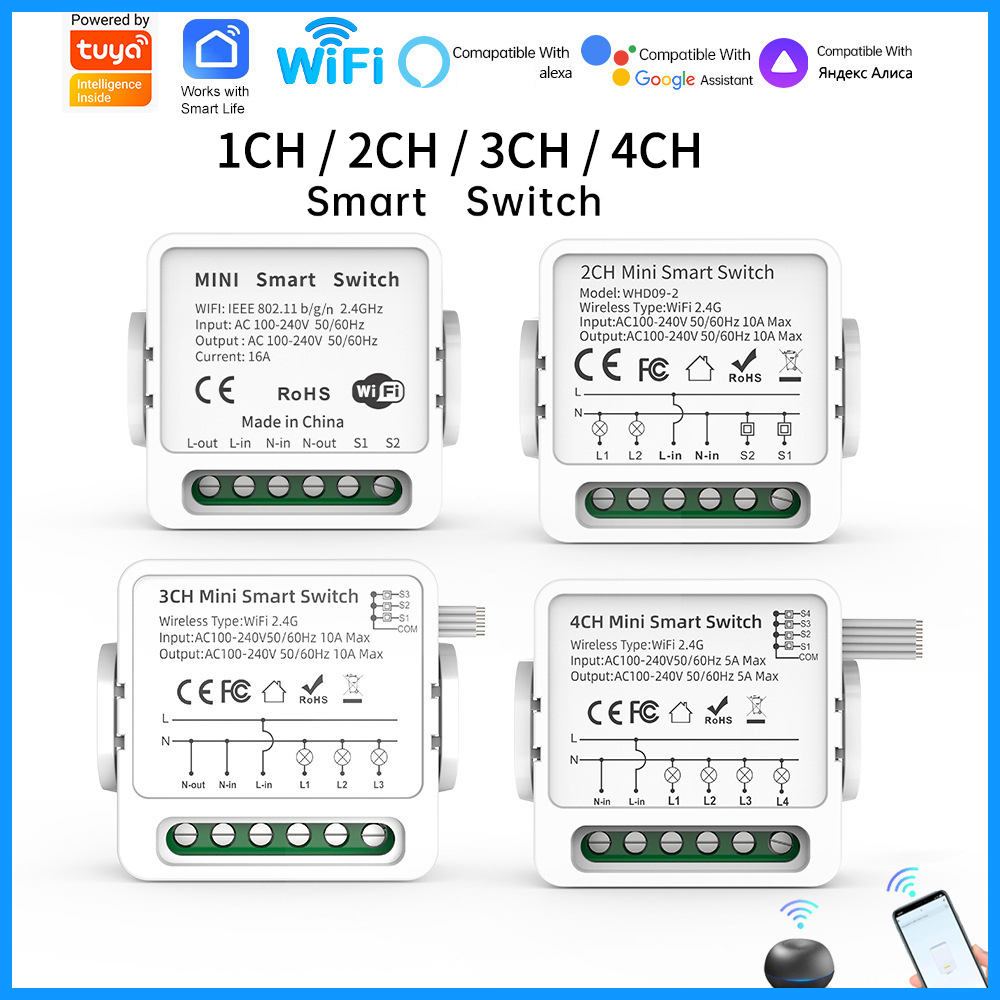 Tuya Wifi Socket - Inteligentny przełącznik WiFi Tuya 1/2/3/4-kanałowy, 4-drożny