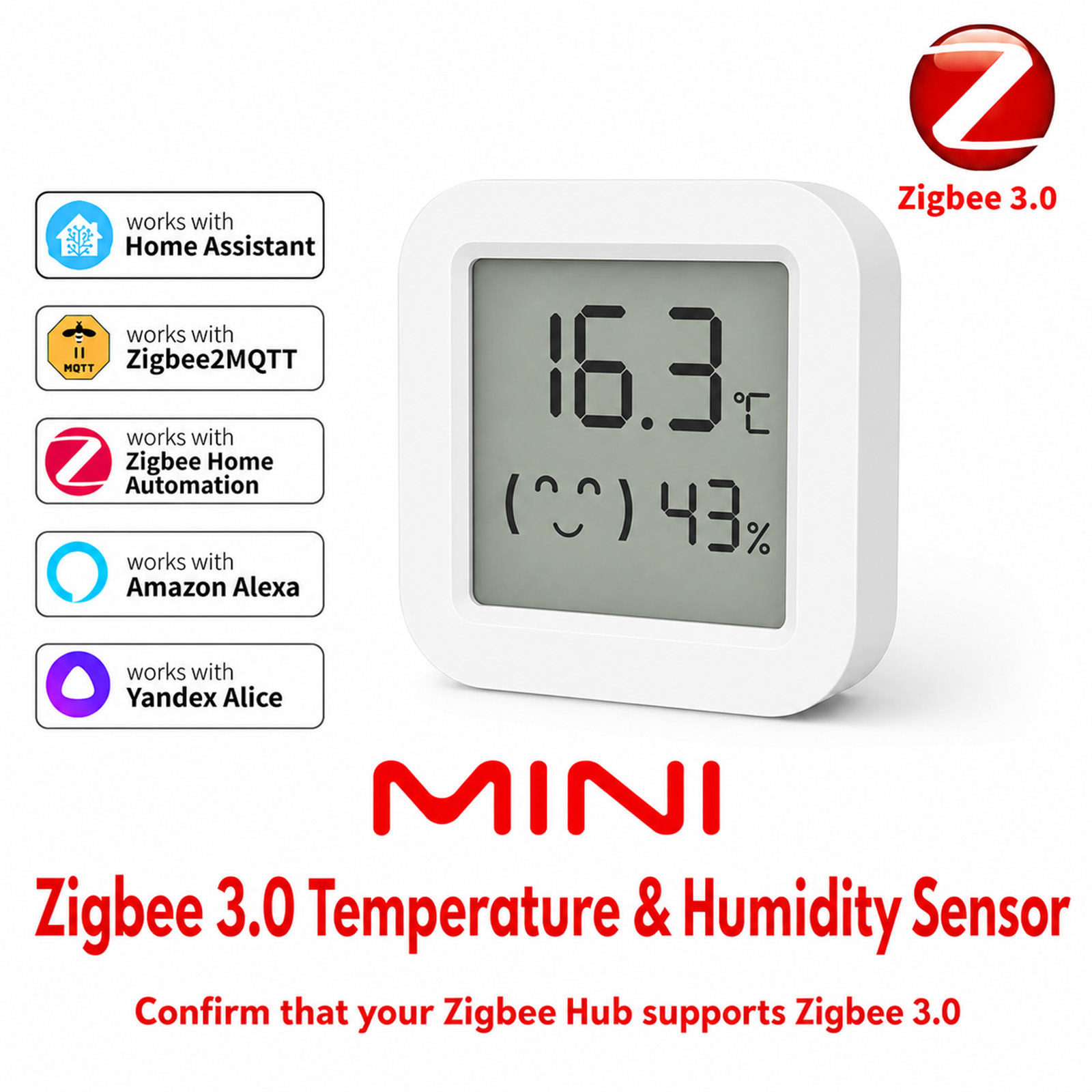 Smart Home Yandex - Czujnik temperatury i wilgotności Zigbee 3.0,
